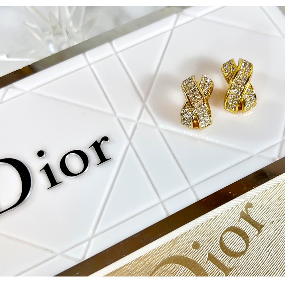 Christian Dior Gold Plated & Swarovski Crystal Clip-On Earrings